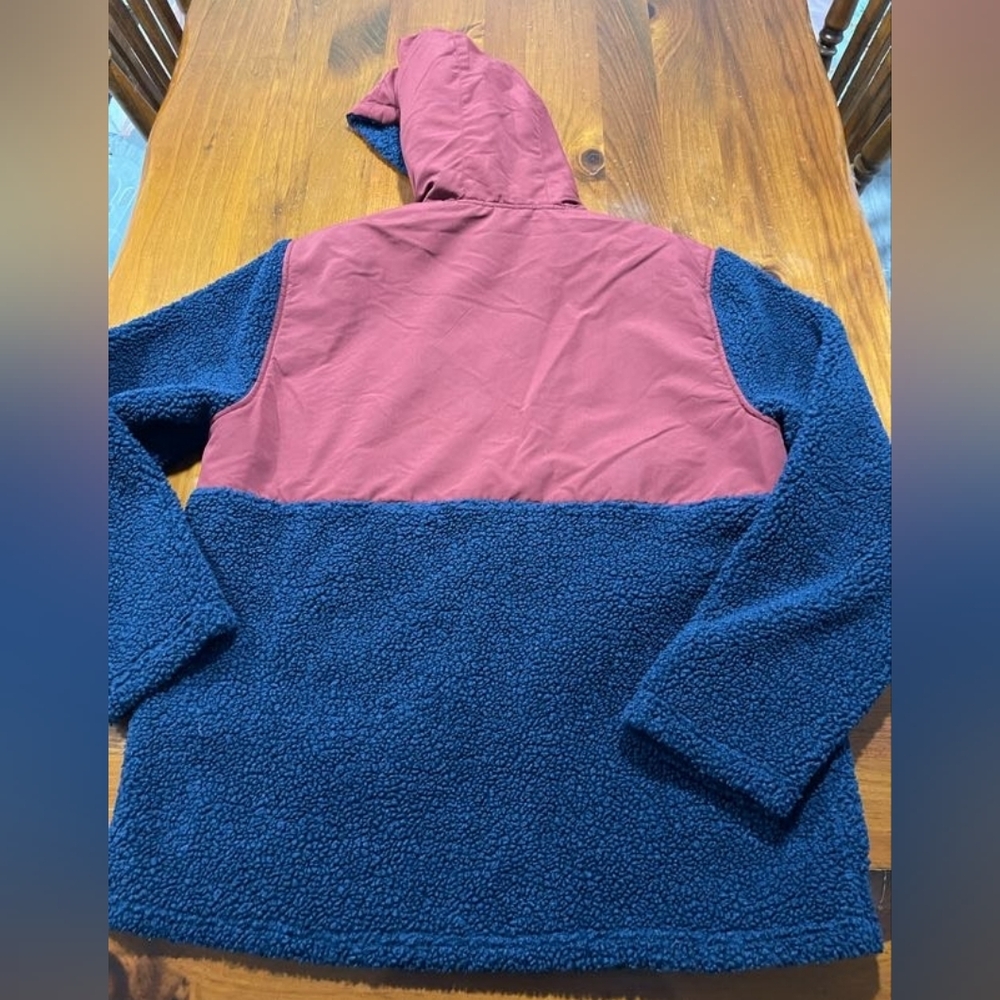 Hurley Mens Maroon Navy Teddy Sherpa 1/4 Zip Pullover Hooded Jacket Size Large - Picture 2 of 4